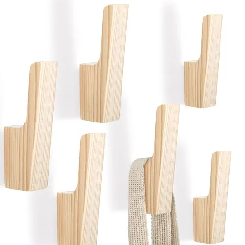 Wood Wall Hooks Walnut Coat Hooks Wall Mounted Bathroom, Beige
