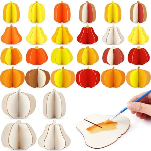 72 Piece /24Sets Fall Crafts Set Large Wooden 3D Pumpkin Cutouts 5