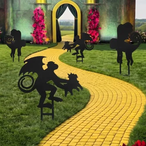 4 Piece Wizard Party Decoration Monkeys Metal Garden Stake Decor, Black
