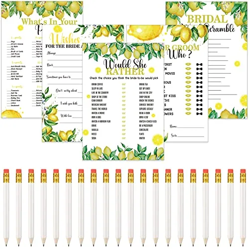 220 Piece Lemon Bridal Shower Games Set Wedding Shower Game