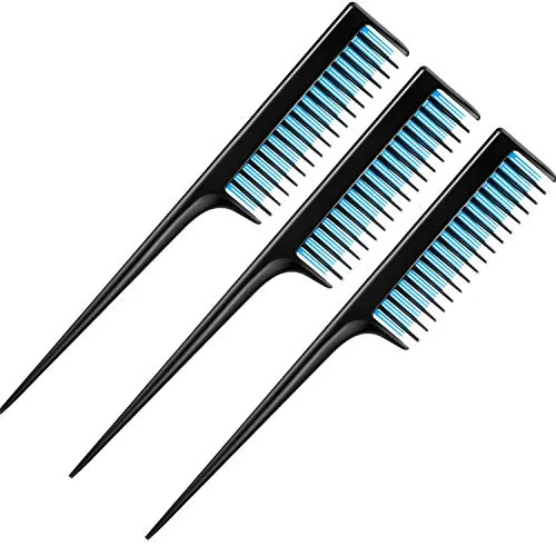 3 Piece 8 Inch Rat Tail Teasing Hair Comb, Black
