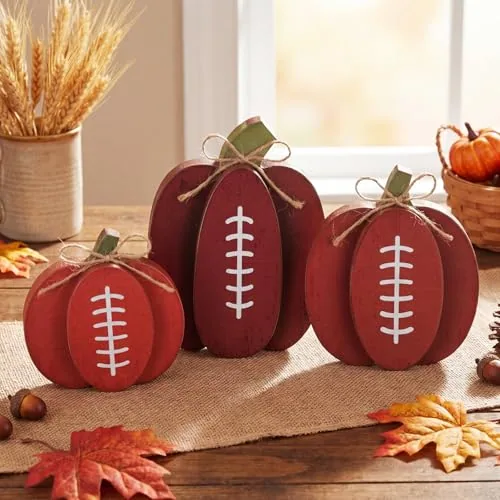 Football Pumpkins Decorations Fall Pumpkins Tabletop, Brown