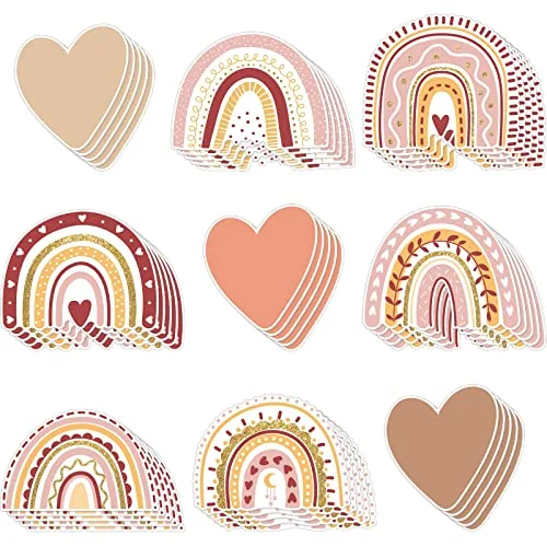 45 Piece Boho Classroom Decor Hearts Cutouts Heart Rainbow, Red