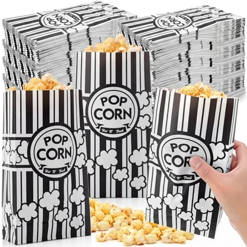 500 Piece Paper Popcorn Bags Bulk 2 oz Large Flat Bottom Boxes, Black