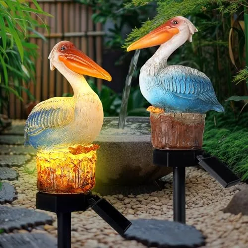 Solar Pelican Statues Stake Outdoor Garden Decor