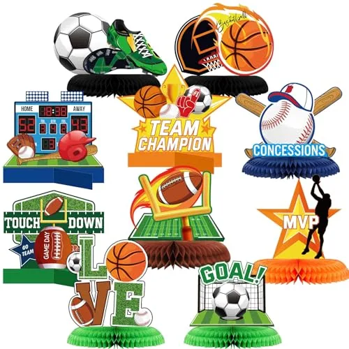 10 Piece Sports Themed Birthday Party Decorations Table, Multicolour
