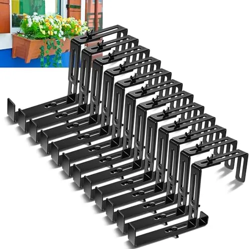 12 Piece Adjustable Window Boxes Brackets Planter Box Bracket, Black