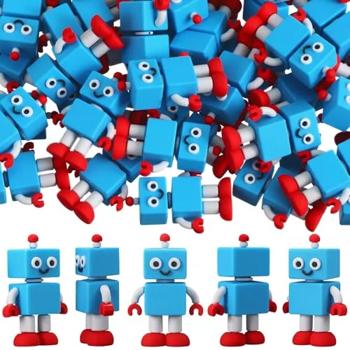 100 Piece Mini Robot Figures 1.57 Inch Miniature Robot Statues, Blue