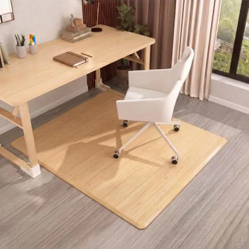 Folding Seamless Bamboo Wood Office Chair Mat, Yellow