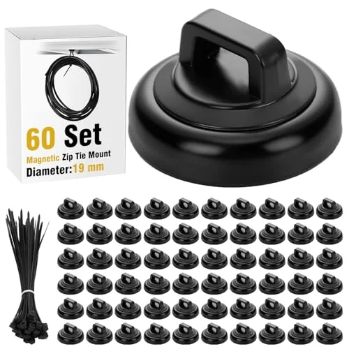 Magnetic Zip Tie Mount and Nylon Cable Ties, Black