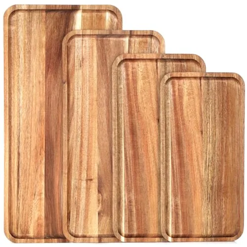 Acacia Wooden Serving Platter Solid Wood Serving Trays, Brown