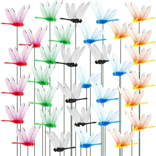 100 Piece 3D Dragonfly Garden Stakes, Red