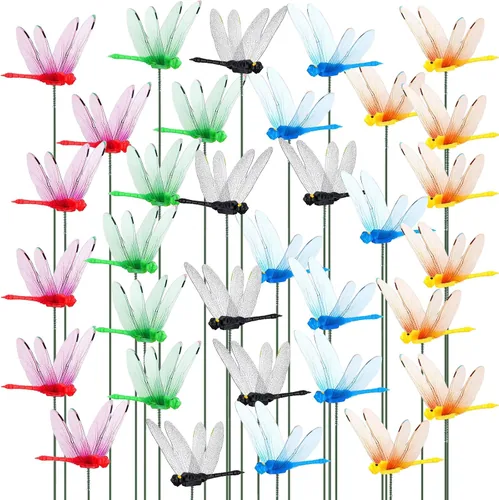100 Piece 3D Dragonfly Garden Stakes, Red
