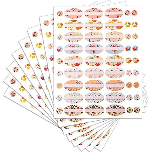 432 Piece 8 Sheets Essential Oil Labels Colorful Oval and Round, Multicolour