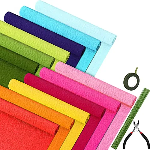 65 Piece Crepe Paper Flower DIY Kits 12 Rolls 10 x 98 Inch Crepe, Multicolour