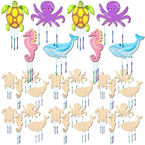 Summer Wind Chime Kit Make Your Own Wooden Ocean Animals, Multicolour