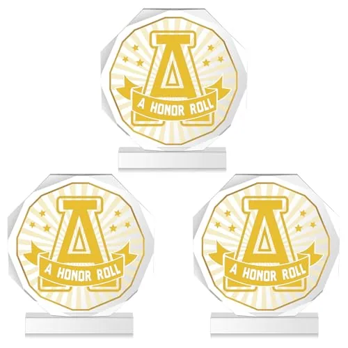 3 Piece Acrylic Award Trophy Plaques, Gold
