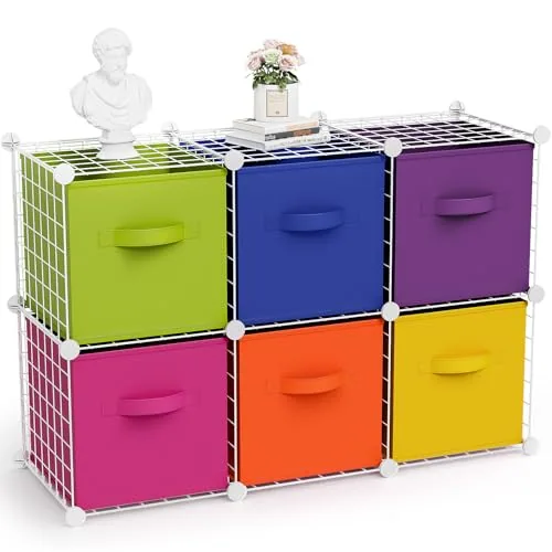 Folding 6 Cube Storage Organizer, White