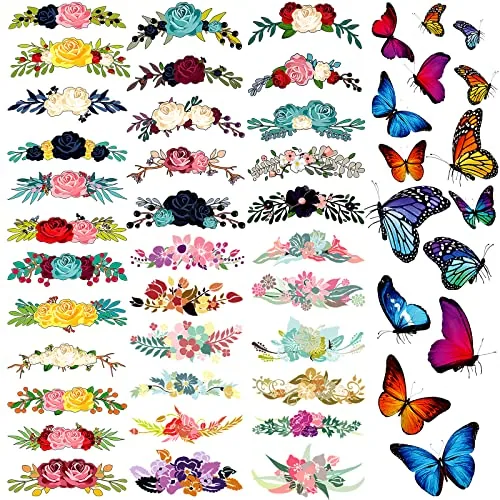 49 Piece Flower Iron on Decals Flower Heat Transfer Patches and
