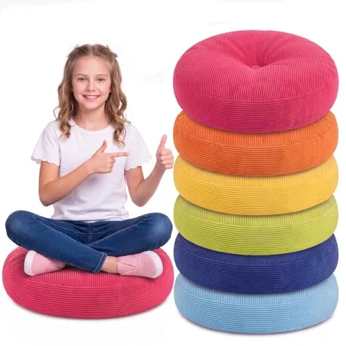 6 Piece Round Floor Cushions 15 Inch Comfort Floor Cushions Mixed, Red