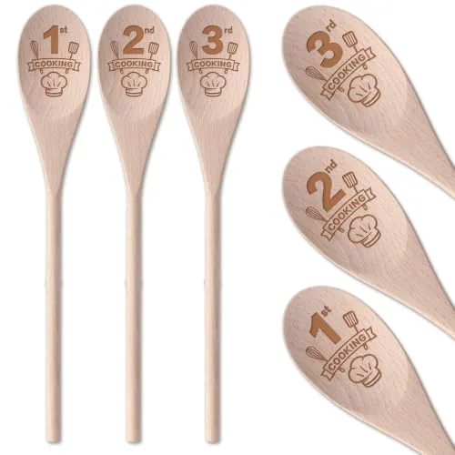 3 Piece Wooden Spoon Cooking Awards 12 Inch Cooking Trophy Prize, Brown