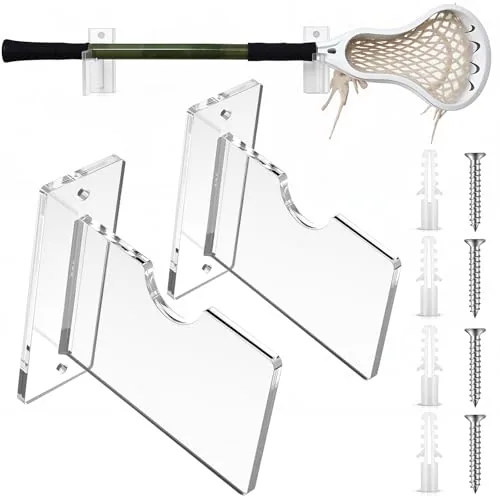 2 Piece Lacrosse Stick Wall Mount Crystal Clear Acrylic Hockey