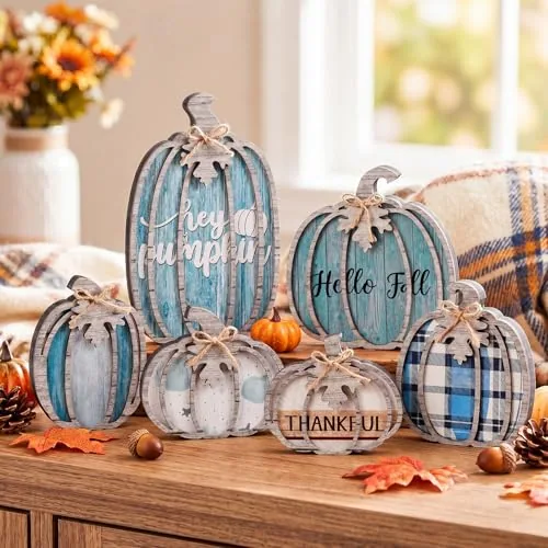 6 Piece Fall Pumpkin Decor, Blue