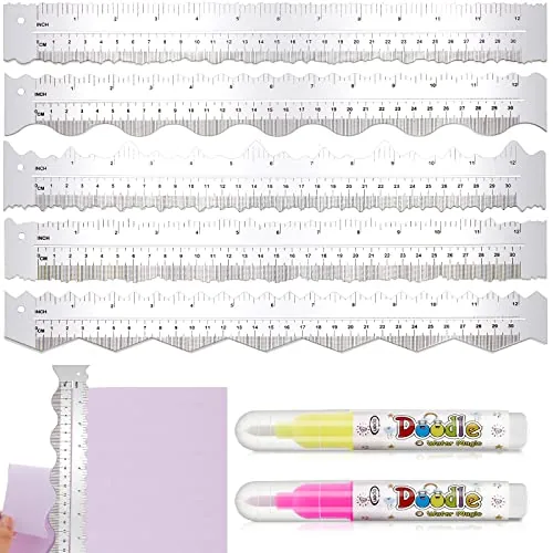 5 Piece Deckle Edge Ruler Paper Tearing Ruler Craft, Pink