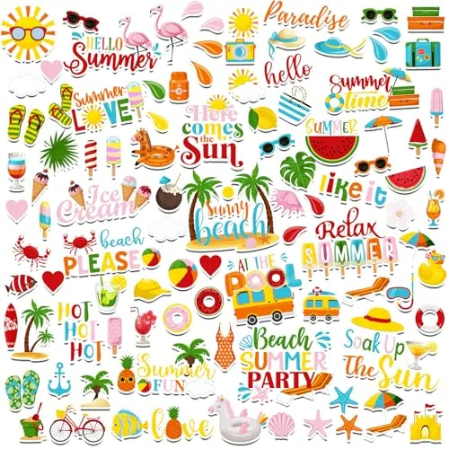 100 Piece Summer Themed Paper Die Cuts Cardstock Scrapbook Die Cuts