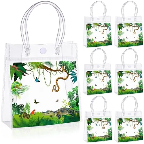 24 Piece Folding Reptile Party Favor Reptile Swamp Clear PVC Gift Bags, Green