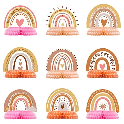 9 Piece Rainbow Party Decorations Boho Table 3D Rainbow Honeycomb