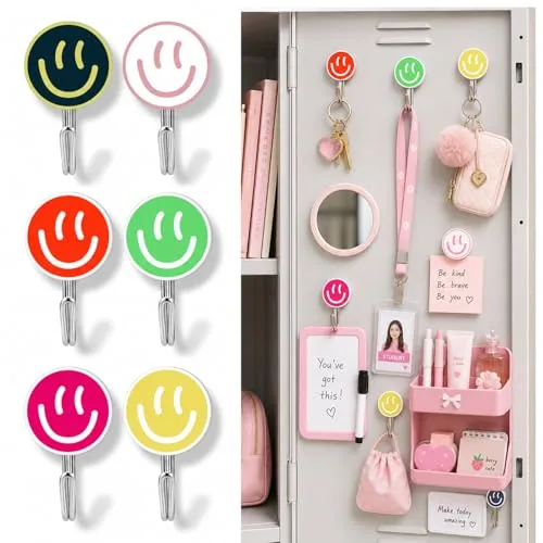 6 Piece Smile Face Magnetic Locker Hooks