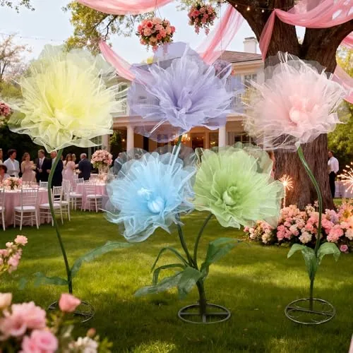 5 Piece 8ft Giant Organza Flowers Decoration, Multicolour