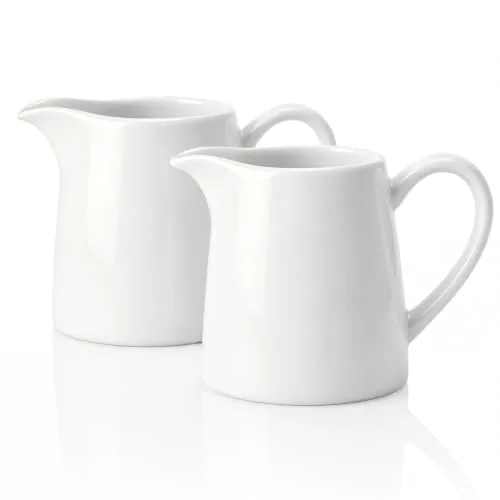 2 Piece 8 oz Ceramic Creamer Pitcher Set of 2, White