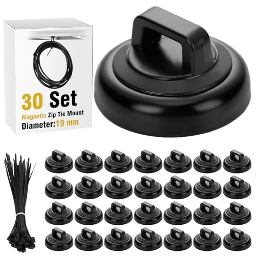 Magnetic Zip Tie Mount and Nylon Cable Ties, Black