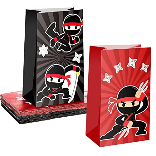 24 Piece Ninja Party Favor Bags Ninja Themed Birthday Goodie Candy, Red