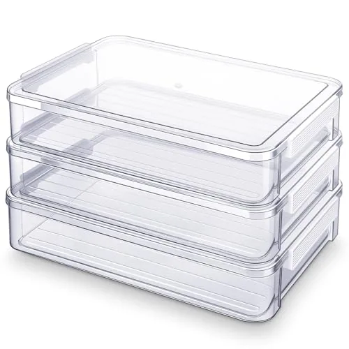 3 Piece 9x13 Plastic Storage Bins, Clear
