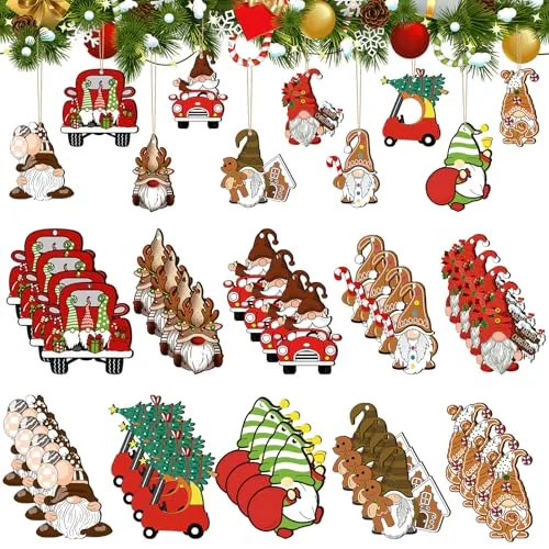 50 Piece Christmas Wood Ornaments Vintage Christmas Wooden Hanging, Red