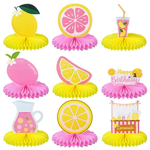 9 Piece Pink Lemonade Party Honeycomb Centerpieces Lemon