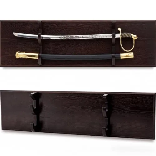 Deluxe Sword Display Case Solid Oak Katana Holder Wall, Wood