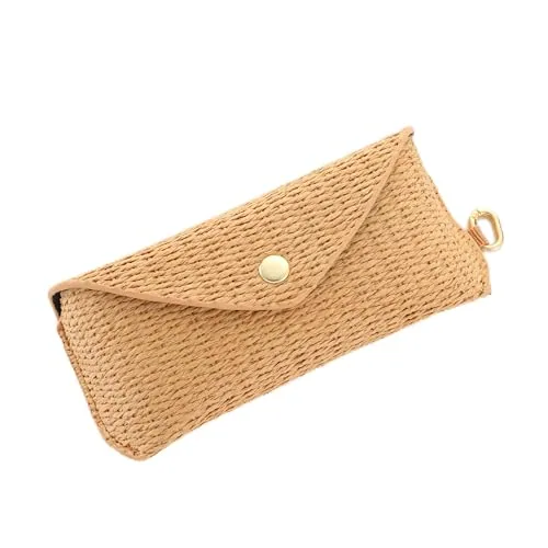 Woven Straw Sunglasses Case, Brown
