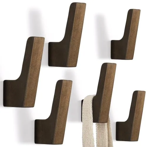 Wood Wall Hooks Walnut Coat Hooks Wall Mounted Bathroom, Brown