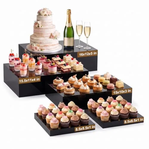 5 Piece Extra Large Buffet Risers Set Rectangle Acrylic Display, Black
