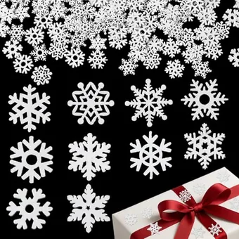 400 Piece Wood Snowflake Crafts White Snowflakes Ornaments Cutouts