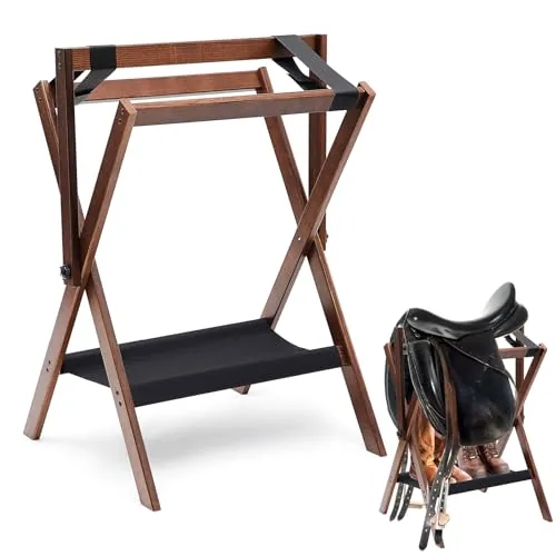 Pine Wood Saddle Rack Portable Folding Horse Saddle Stand, Brown