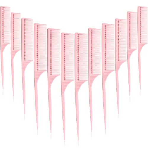 10 Piece Rat Tail Comb Set, Pink