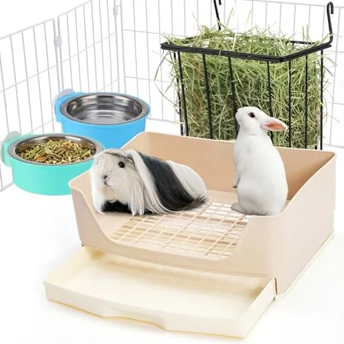 4 Piece 4 in 1 Rabbit Hay Feeder, Beige