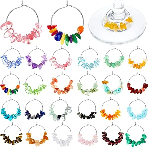 24 Piece Wine Glass Charms Party Gemstone Beads Charm Markers, Multicolour