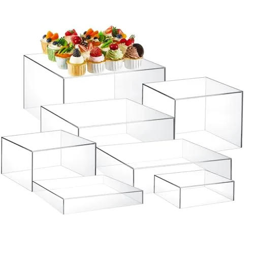 7 Piece Large Buffet Risers Set 6" to 12" Acrylic Display Box, Clear