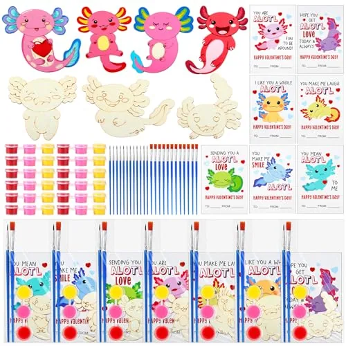 Valentine's Day Axolotl Party Favors Wood Painting Craft, Multicolour